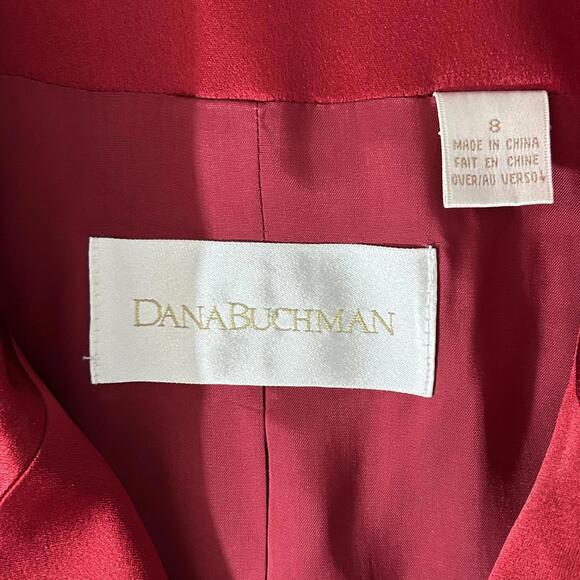 DANA BUCHMAN Womens (8) Ruby Red Silky Satin Blazer Jacket Lined - Picture 7 of 9